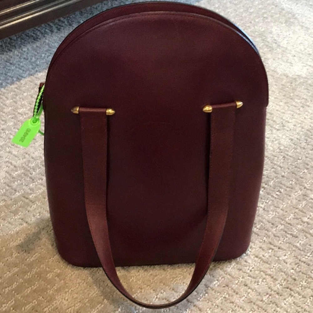 Cartier Paris Burgundy/Wine Tall Dome Bag wSignature Cartier Fabric Interior EUC